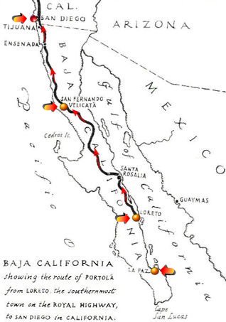 Portola's 1769 Expedition Overland Route