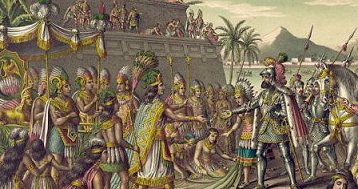 Montezuma Greets Cortes in Tenochtitlan